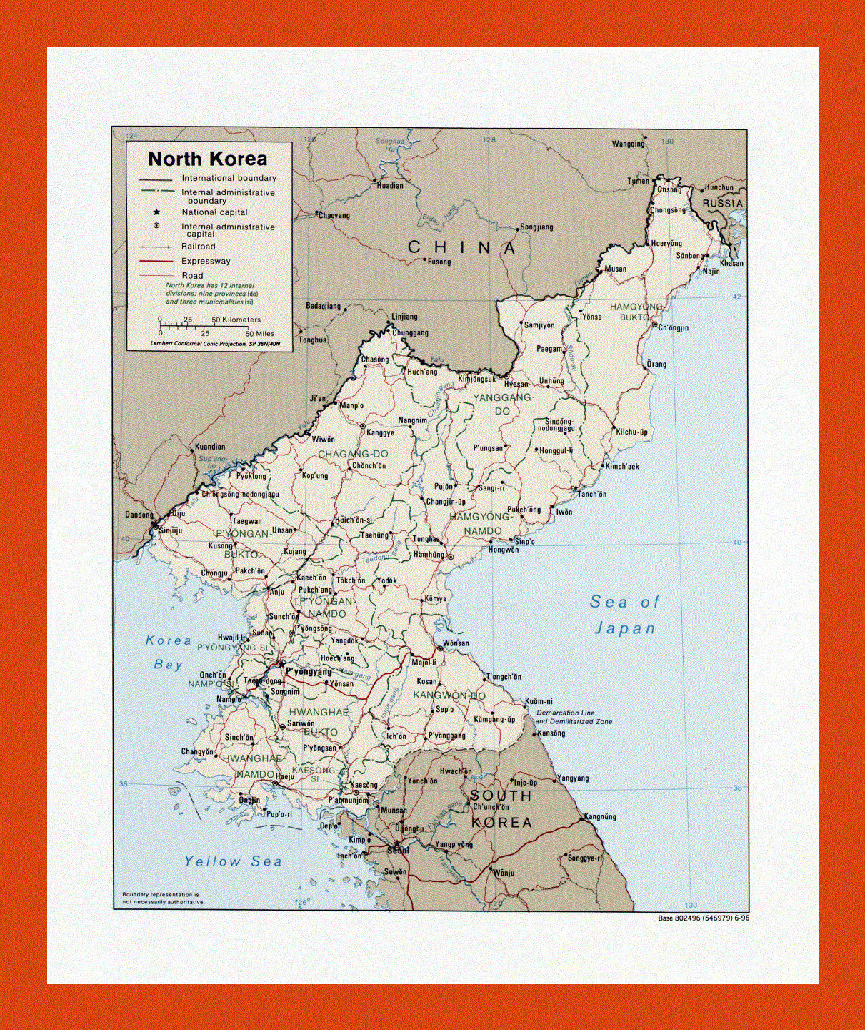 Political and administrative map of North Korea - 1996