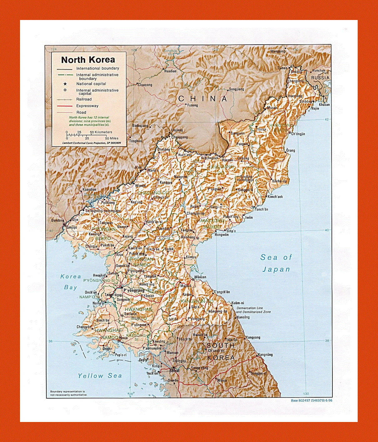 Political and administrative map of North Korea - 1996