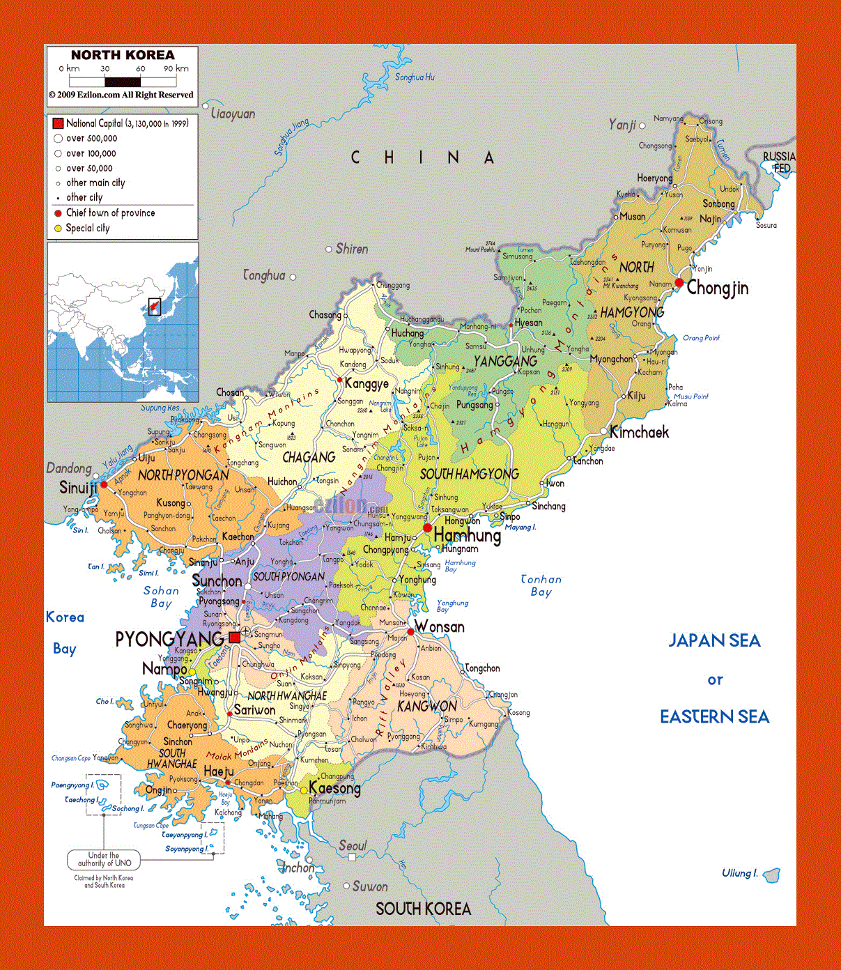 Political and administrative map of North Korea