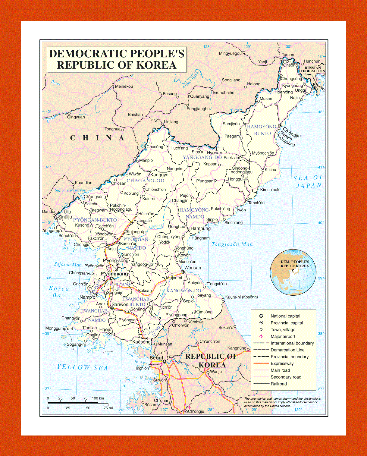 Political and administrative map of North Korea