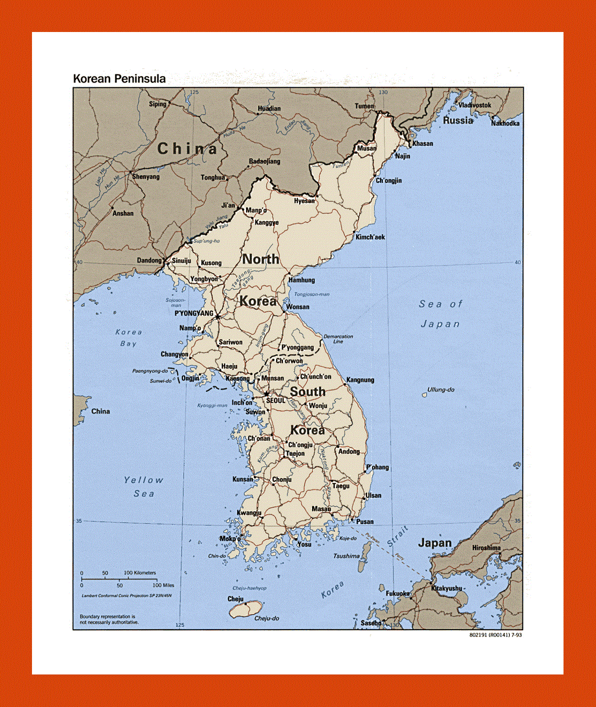 Political map of Korean Peninsula - 1993