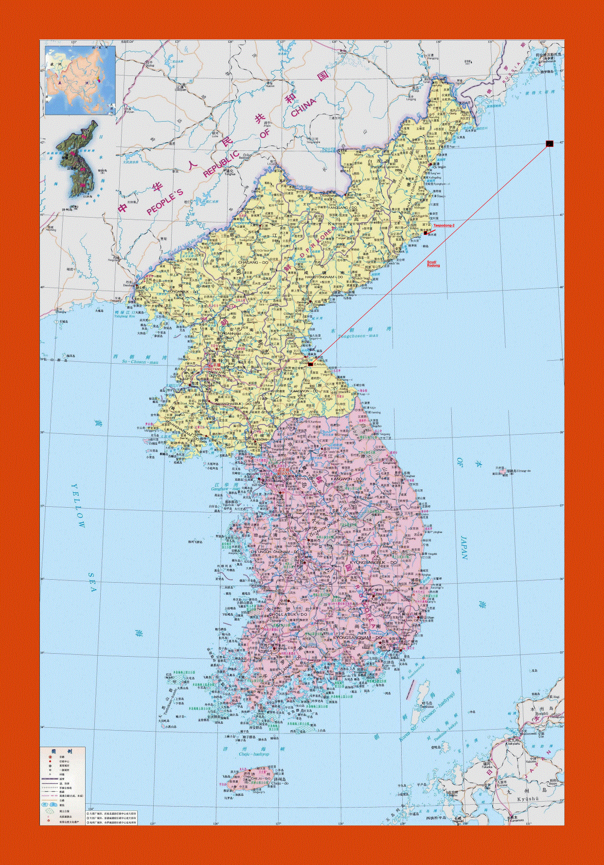 Political map of Korean Peninsula in chinese