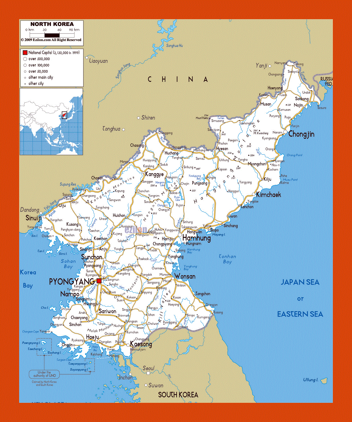 Road map of North Korea