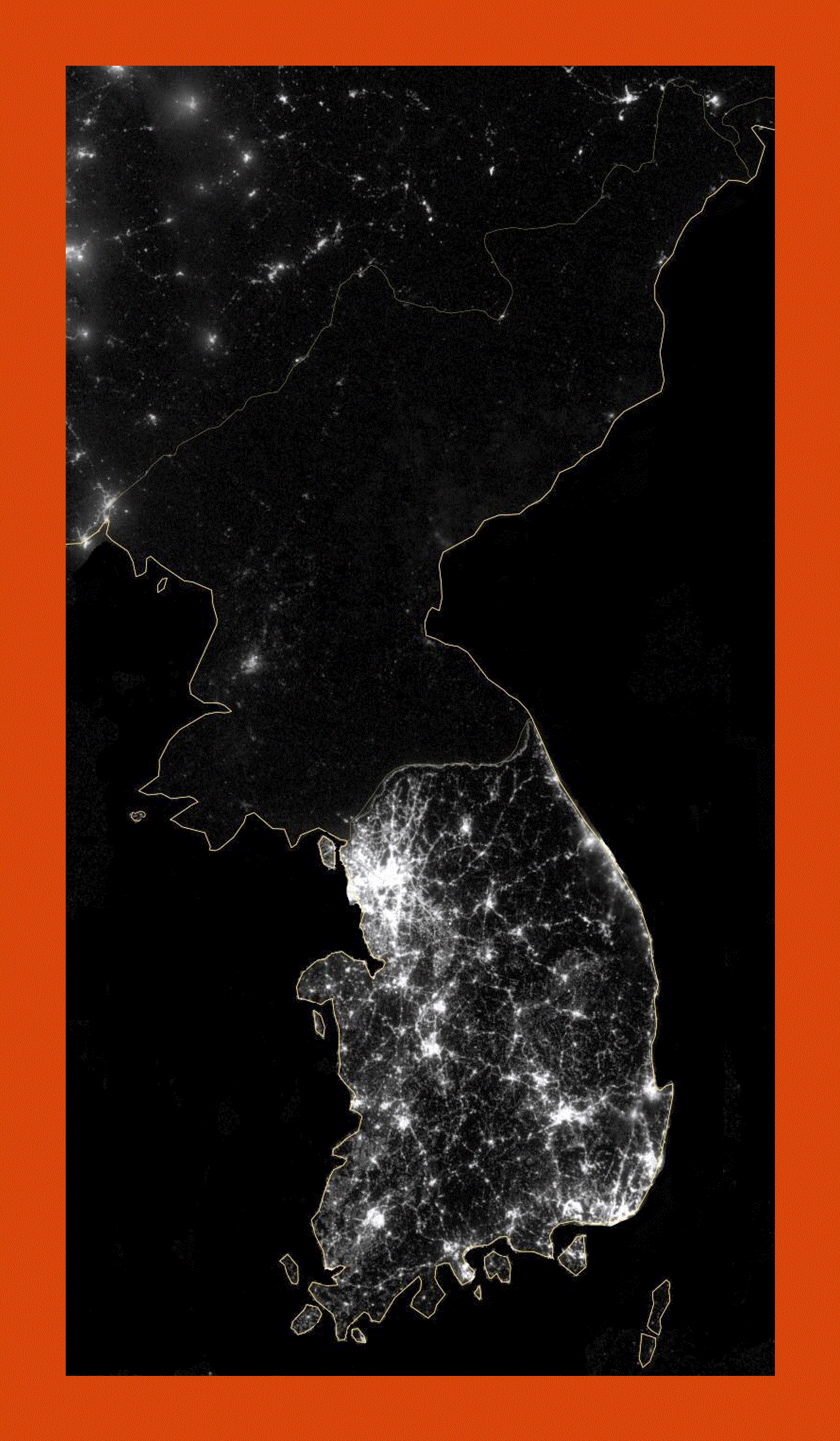 Satellite map of Korean Peninsula at night