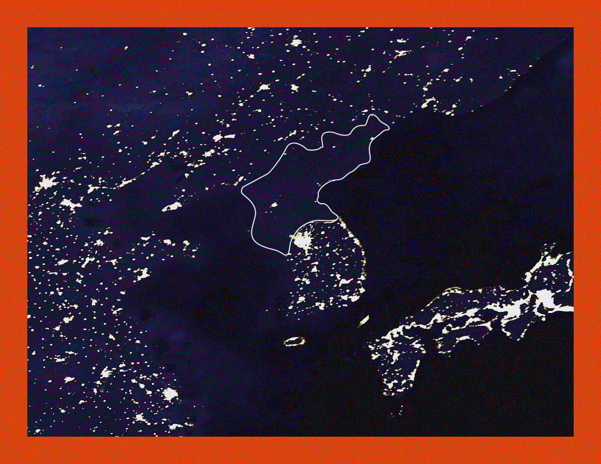 Satellite map of North Korea at night