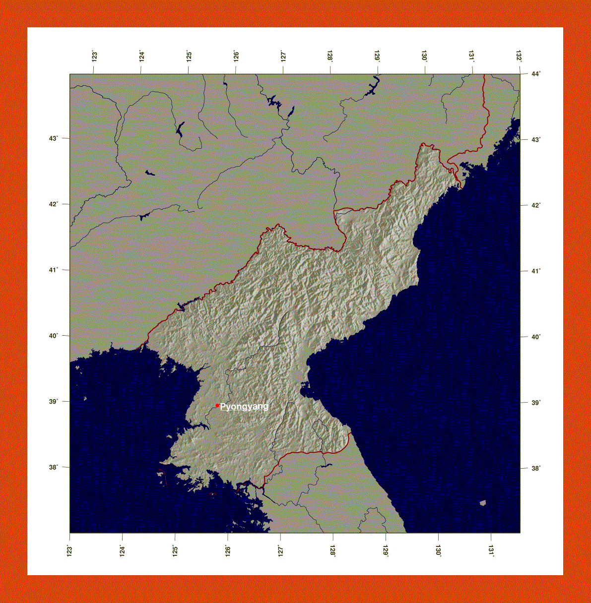 Shaded relief map of North Korea