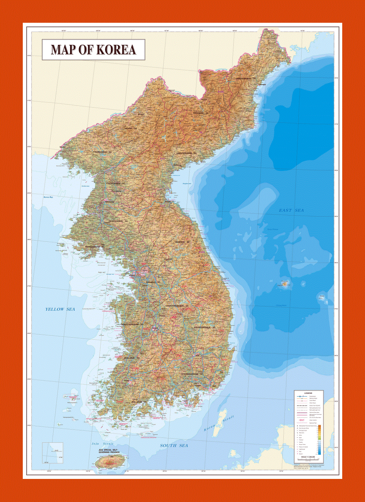 Topography and geology map of Korean Peninsula