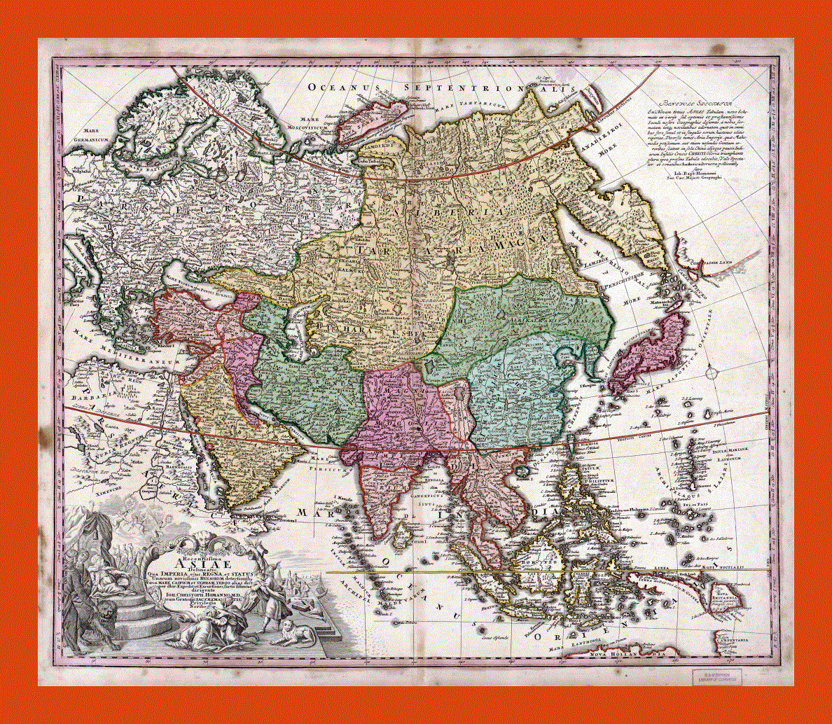 Old antique political map of Asia - 1743