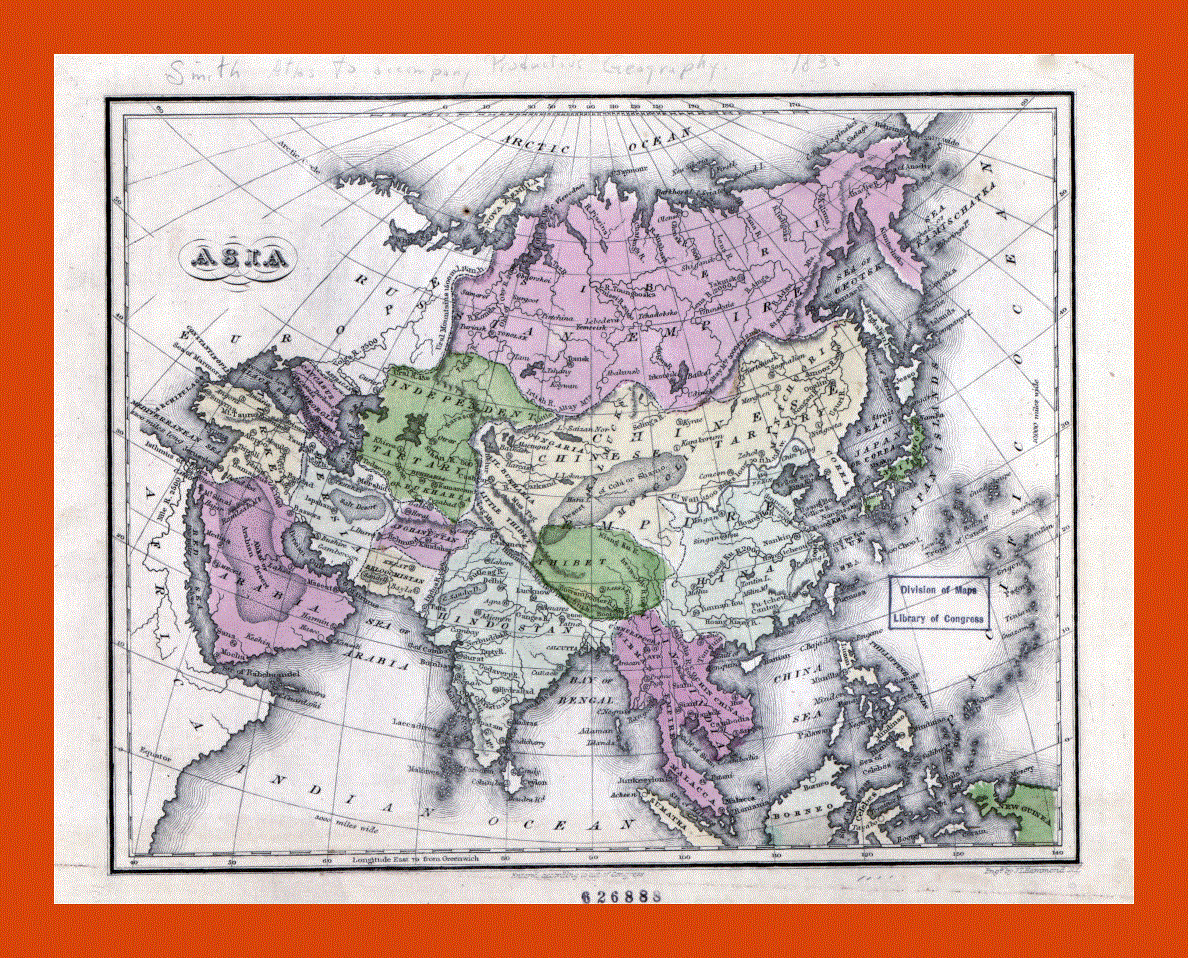 Old map of Asia - 1835