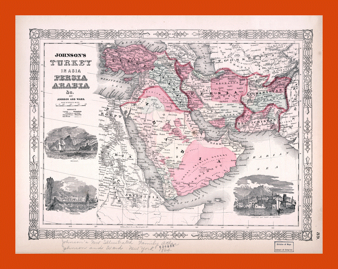 Old map of Persia, Arabia - 1864