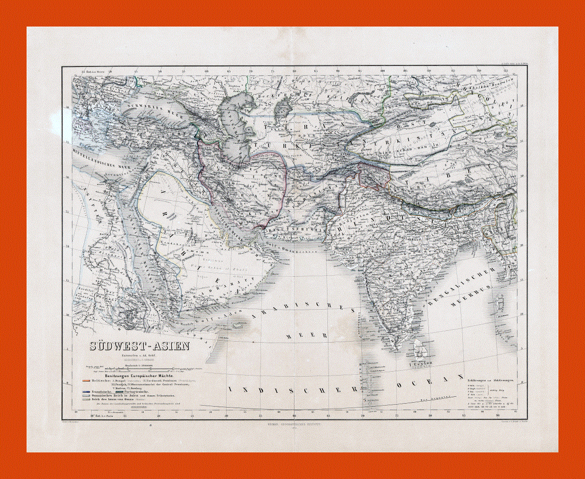 Old map of Southwest Asia - 1866