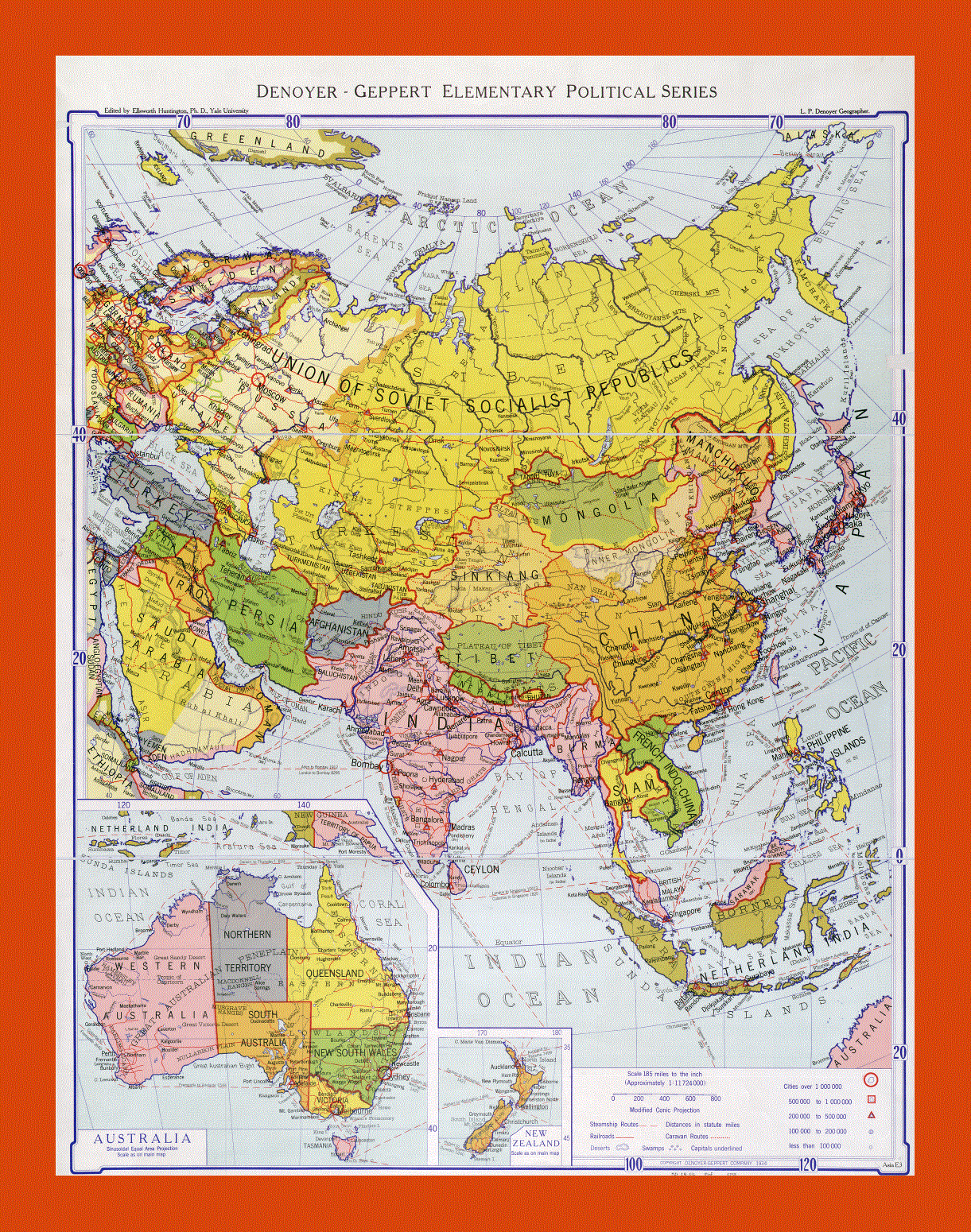 Old political map of Asia - 1934