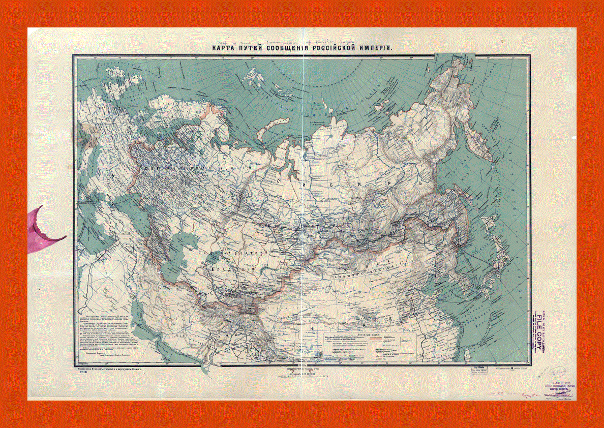 Old transportation map of Russian Empire - 1916
