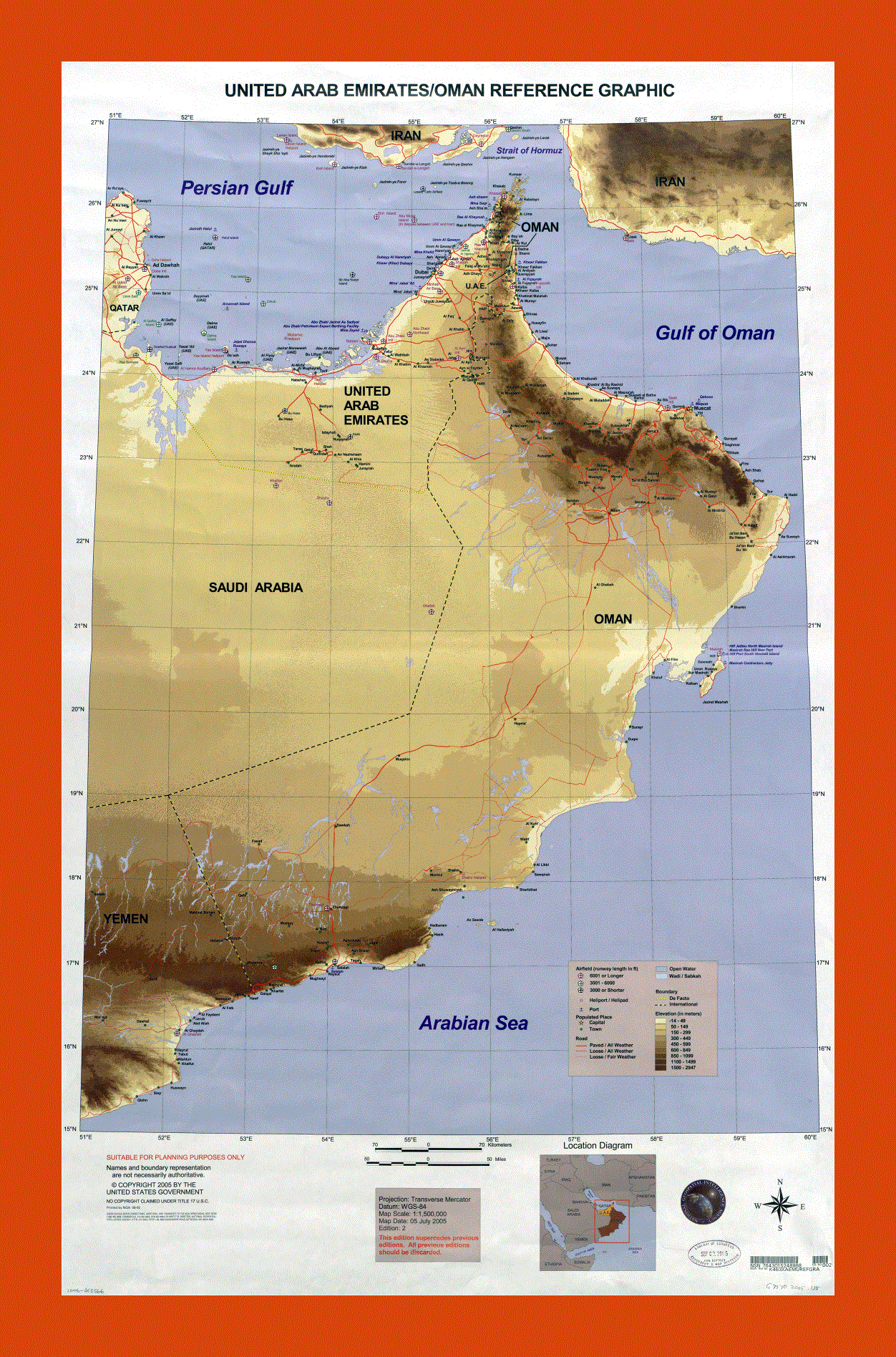 Map of United Arab Emirates and Oman - 2005