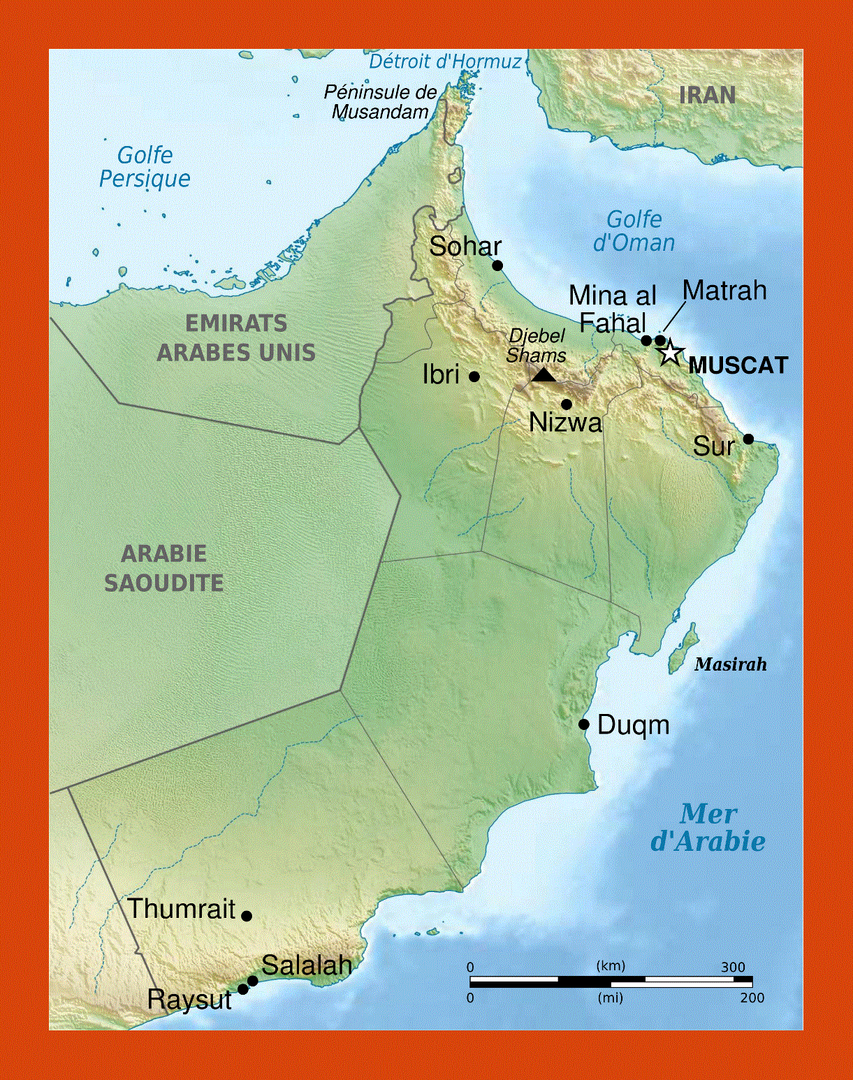 Relief map of Oman