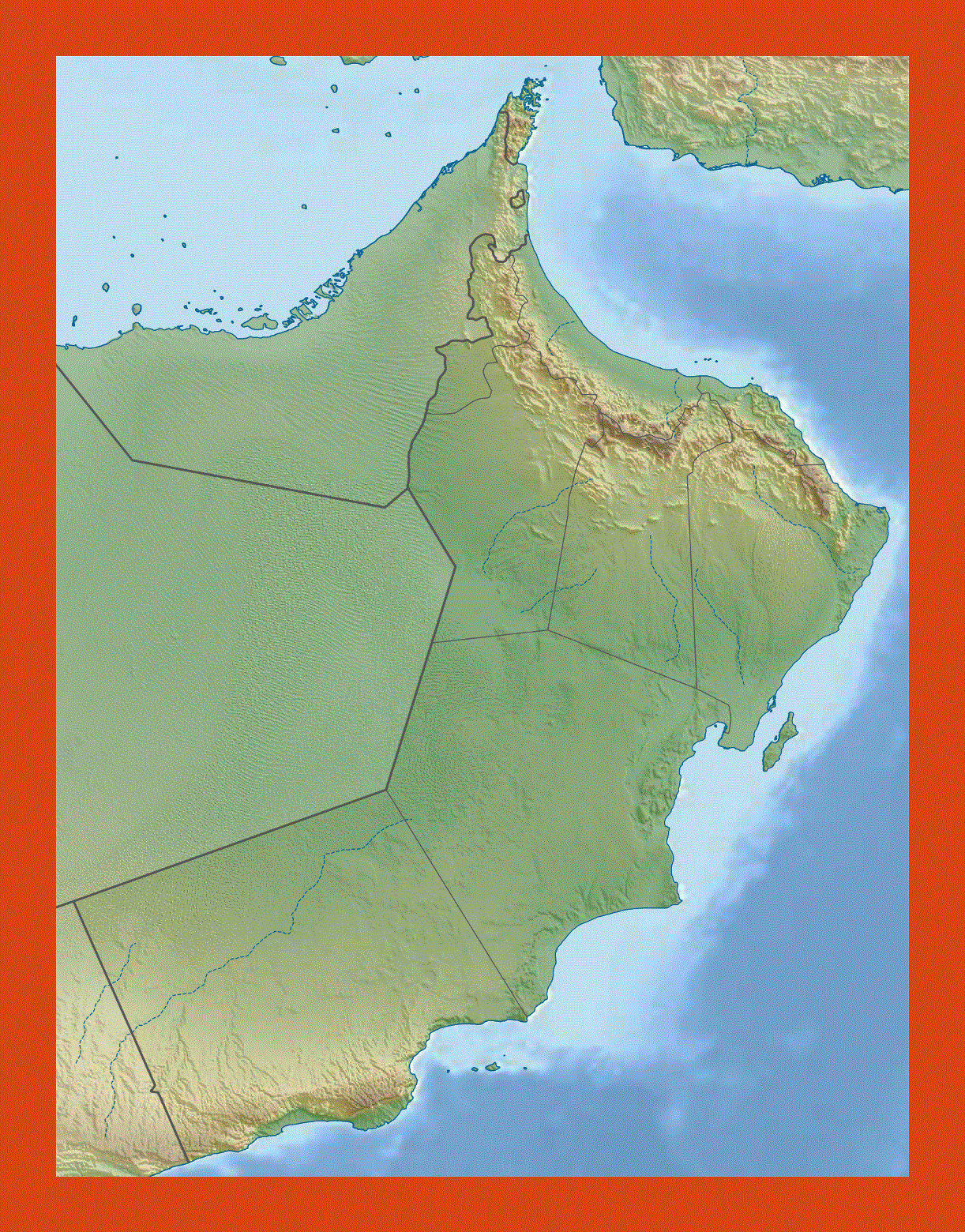 Relief map of Oman