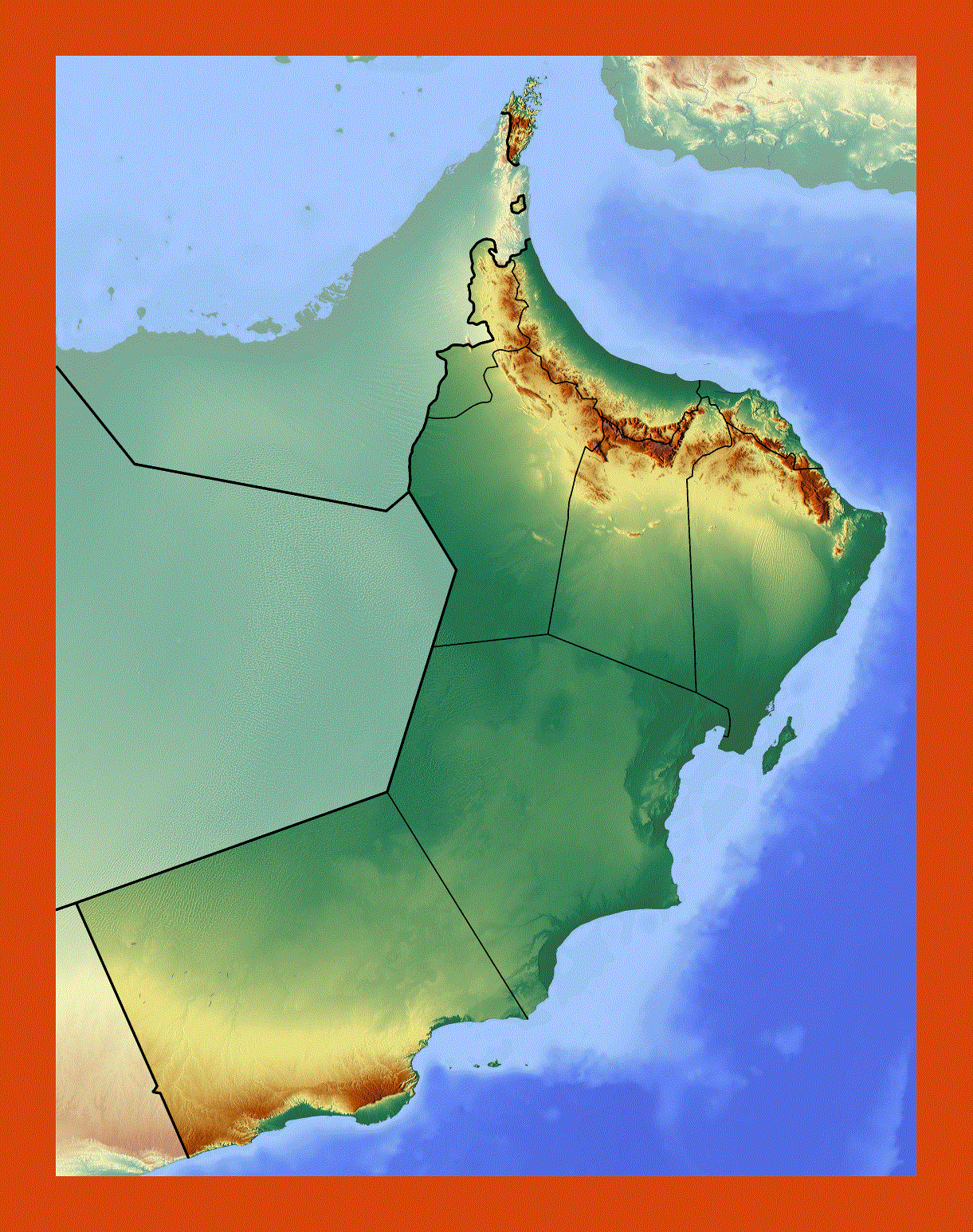 Relief map of Oman