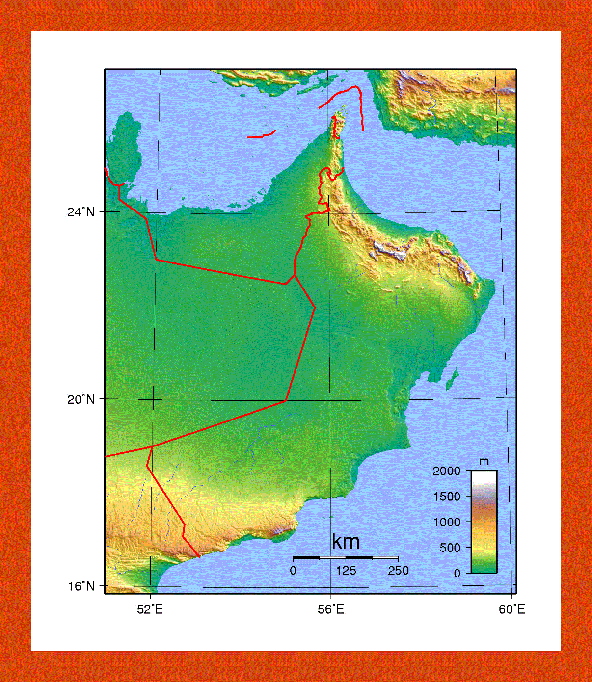 Topographical map of Oman