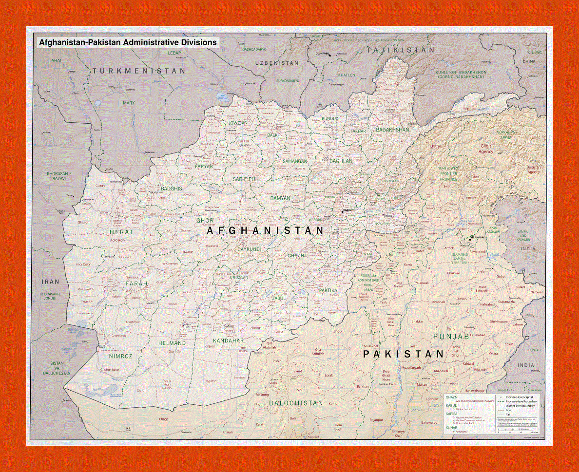 Administrative divisions map of Afghanistan and Pakistan - 2008