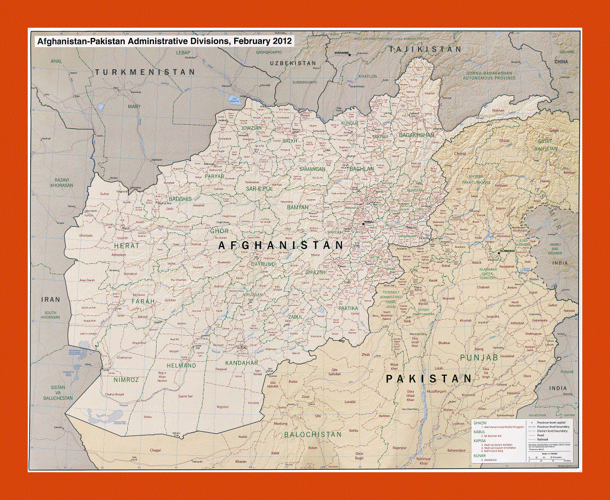 Administrative divisions map of Afghanistan and Pakistan - 2012