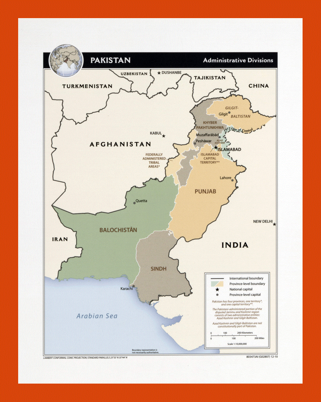 Administrative divisions map of Pakistan - 2010