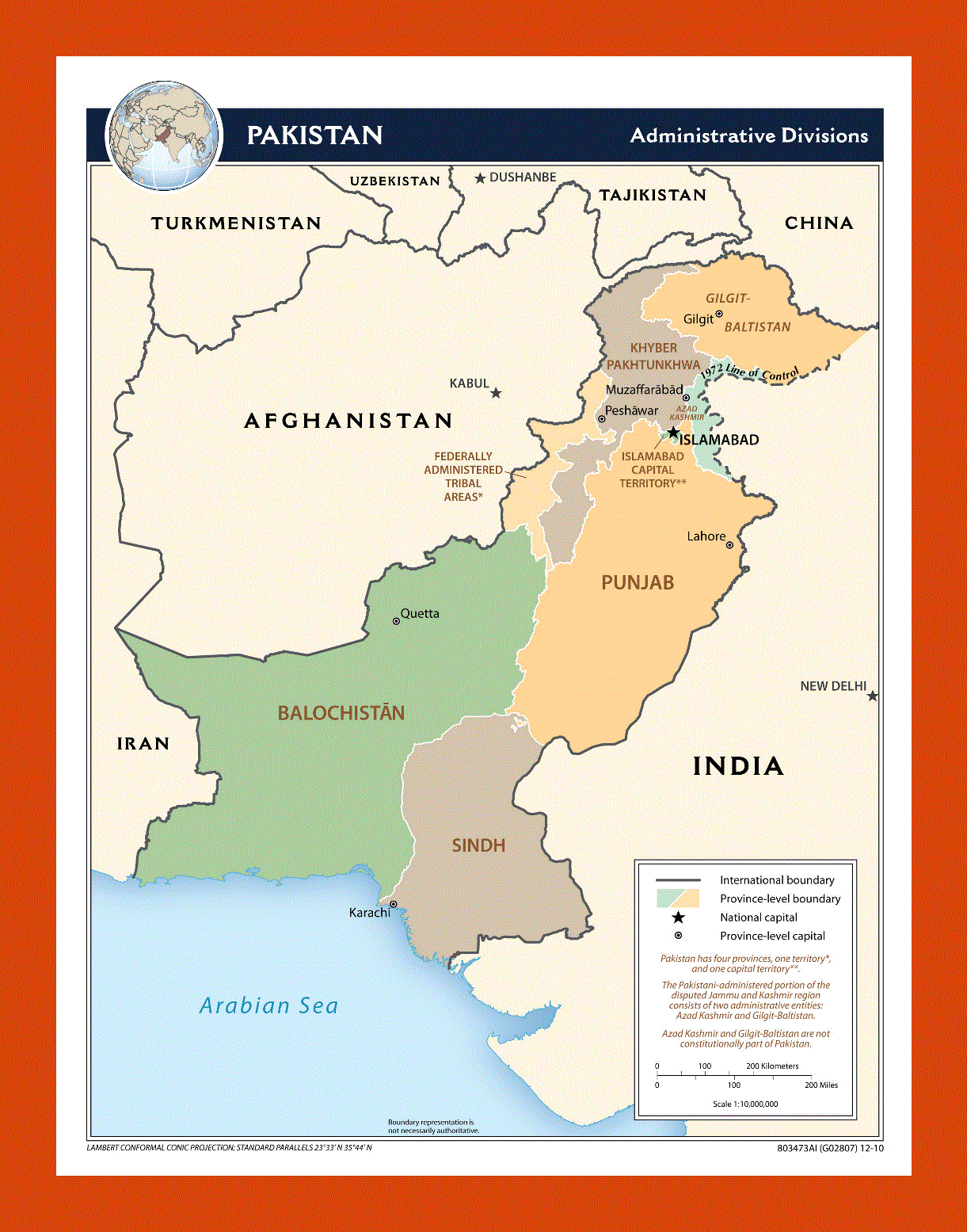 Administrative divisions map of Pakistan - 2010