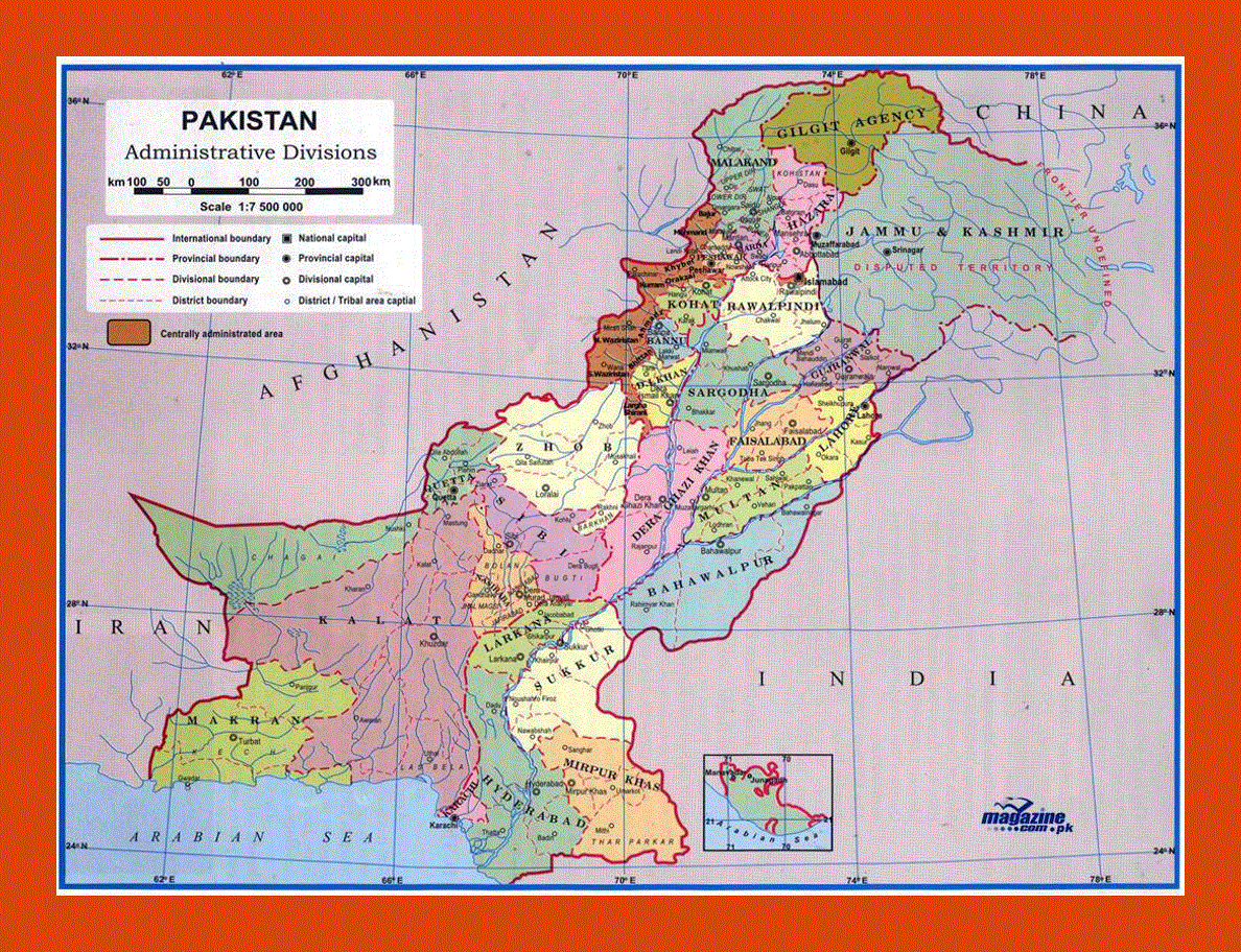 Administrative divisions map of Pakistan
