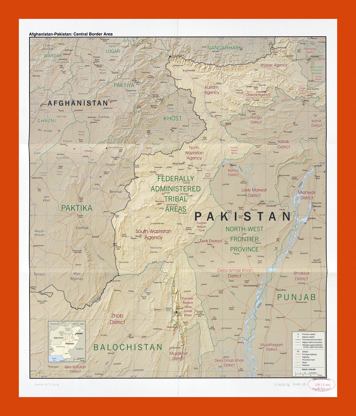 Afghanistan - Pakistan central border area map - 2008