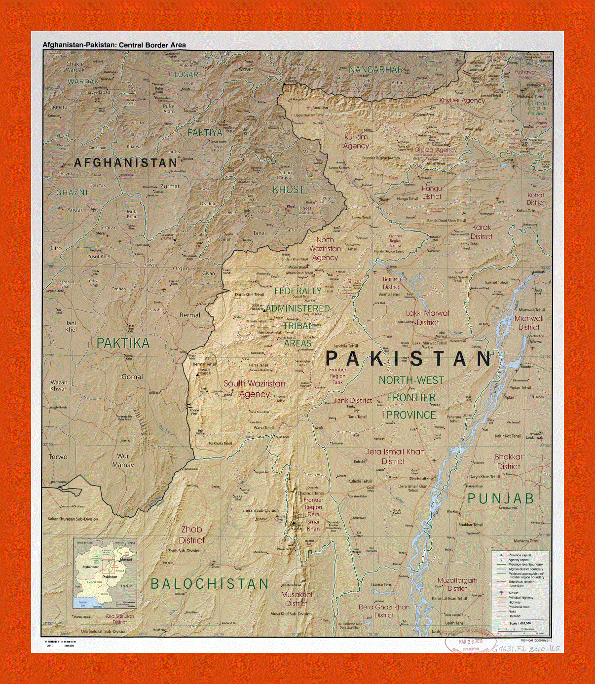Afghanistan - Pakistan central border area map - 2010