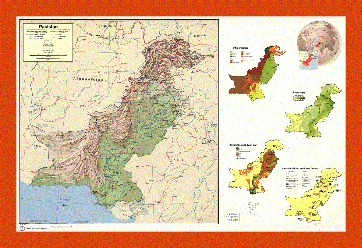 Country profile map of Pakistan - 1973