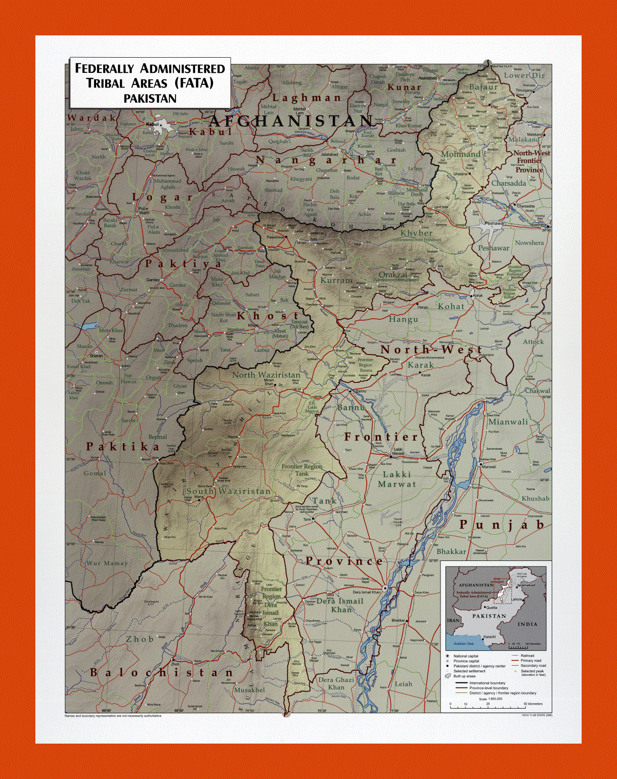 Federally Administered Tribal Areas (FATA) of Pakistan map - 2009
