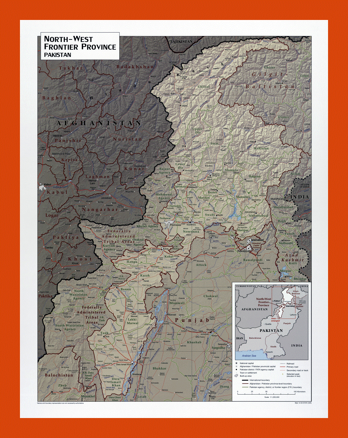 North West Frontier Province of Pakistan map - 2009