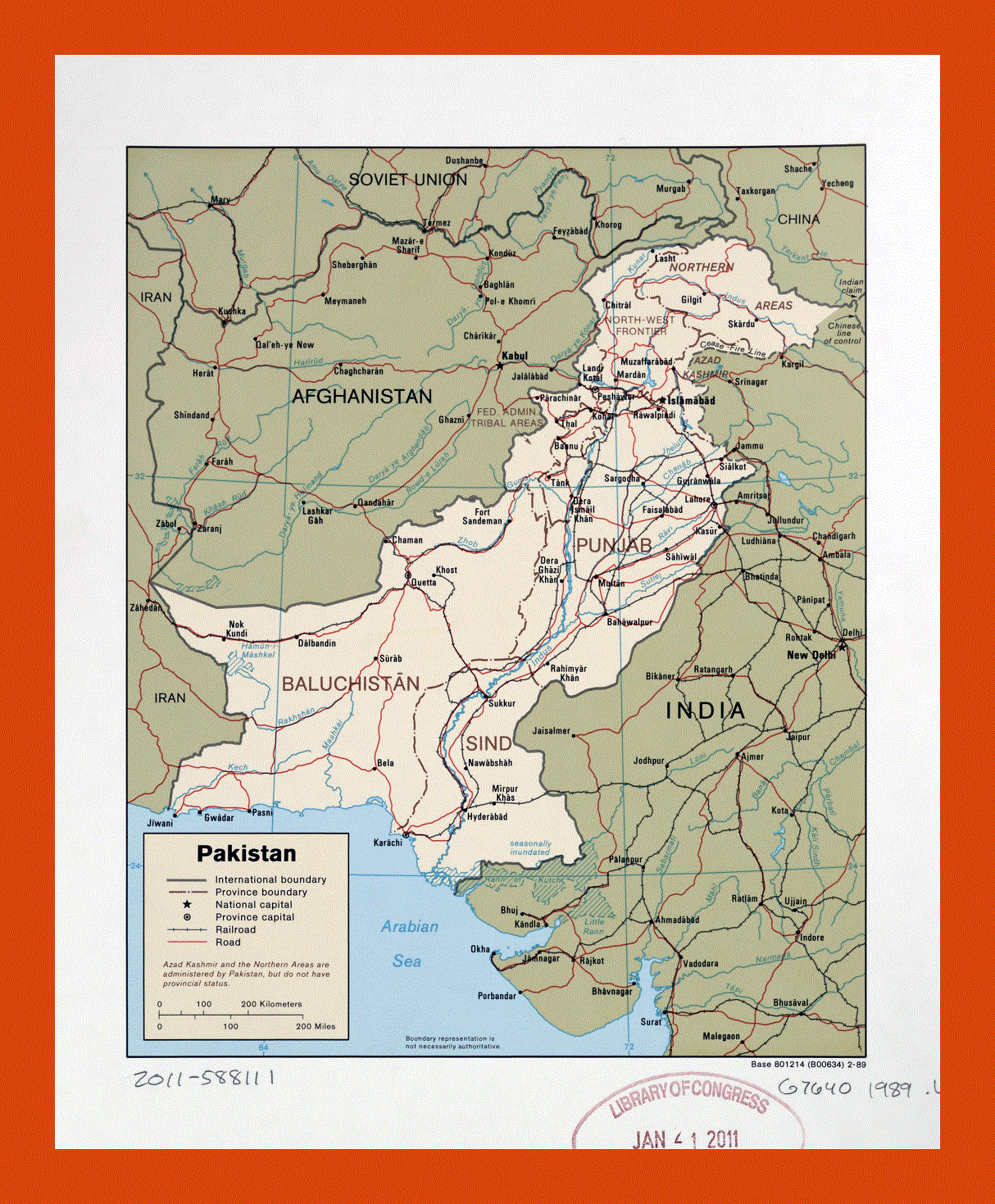 Political and administrative map of Pakistan - 1989