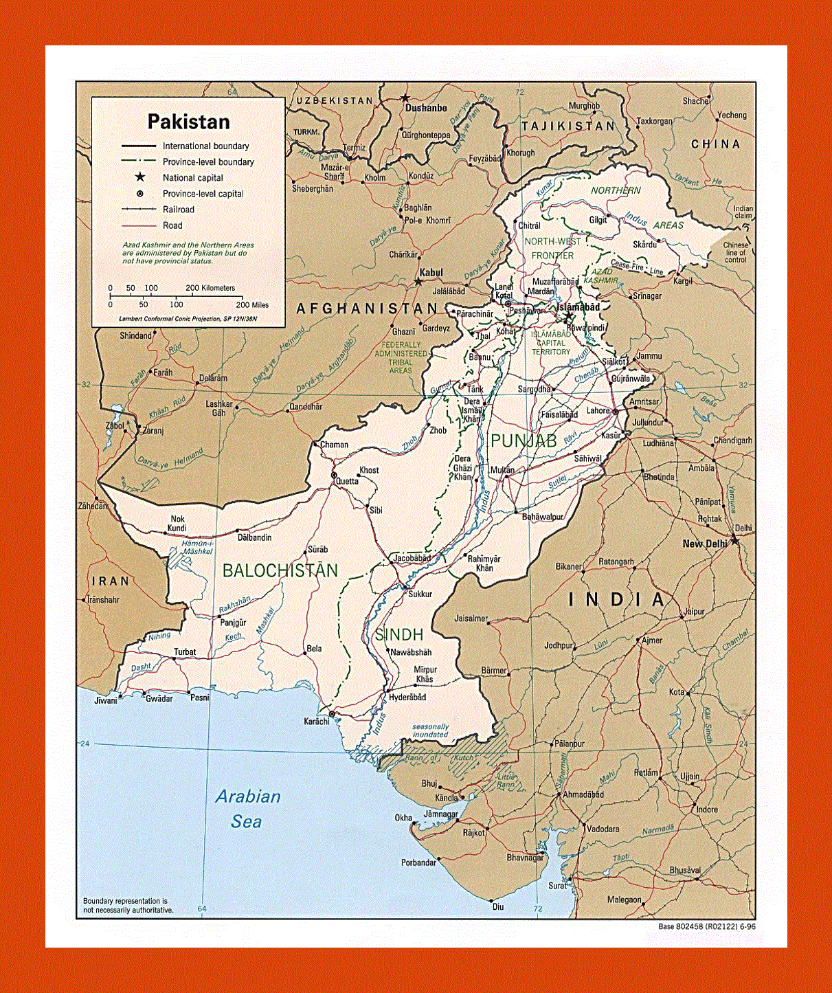 Political and administrative map of Pakistan - 1996