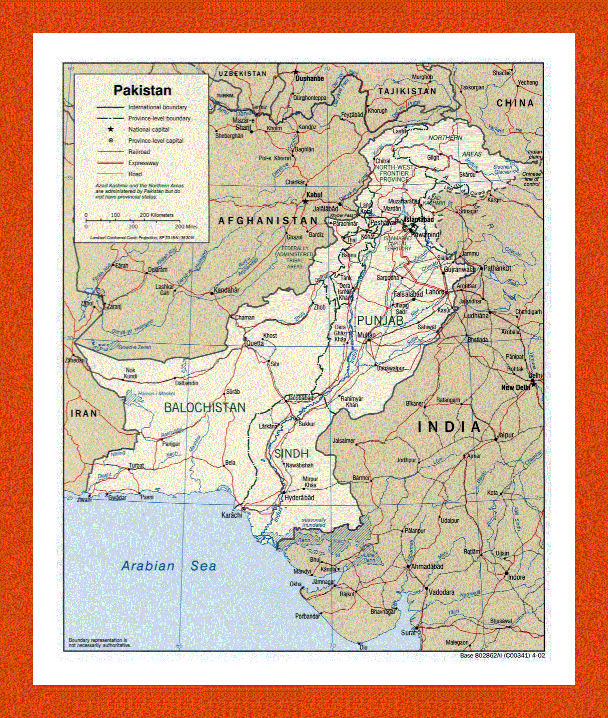 Political and administrative map of Pakistan - 2002