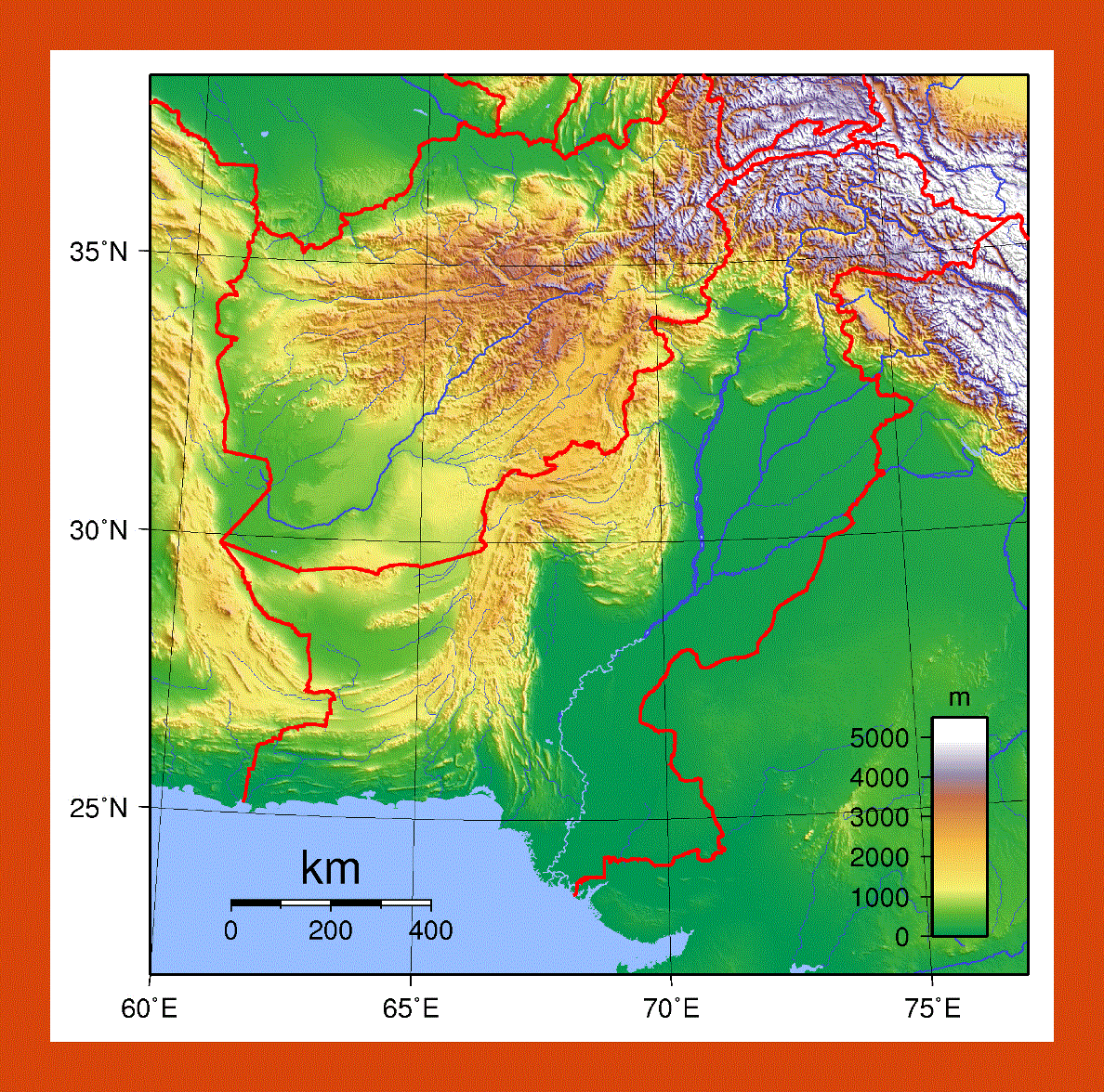 Topographical map of Pakistan