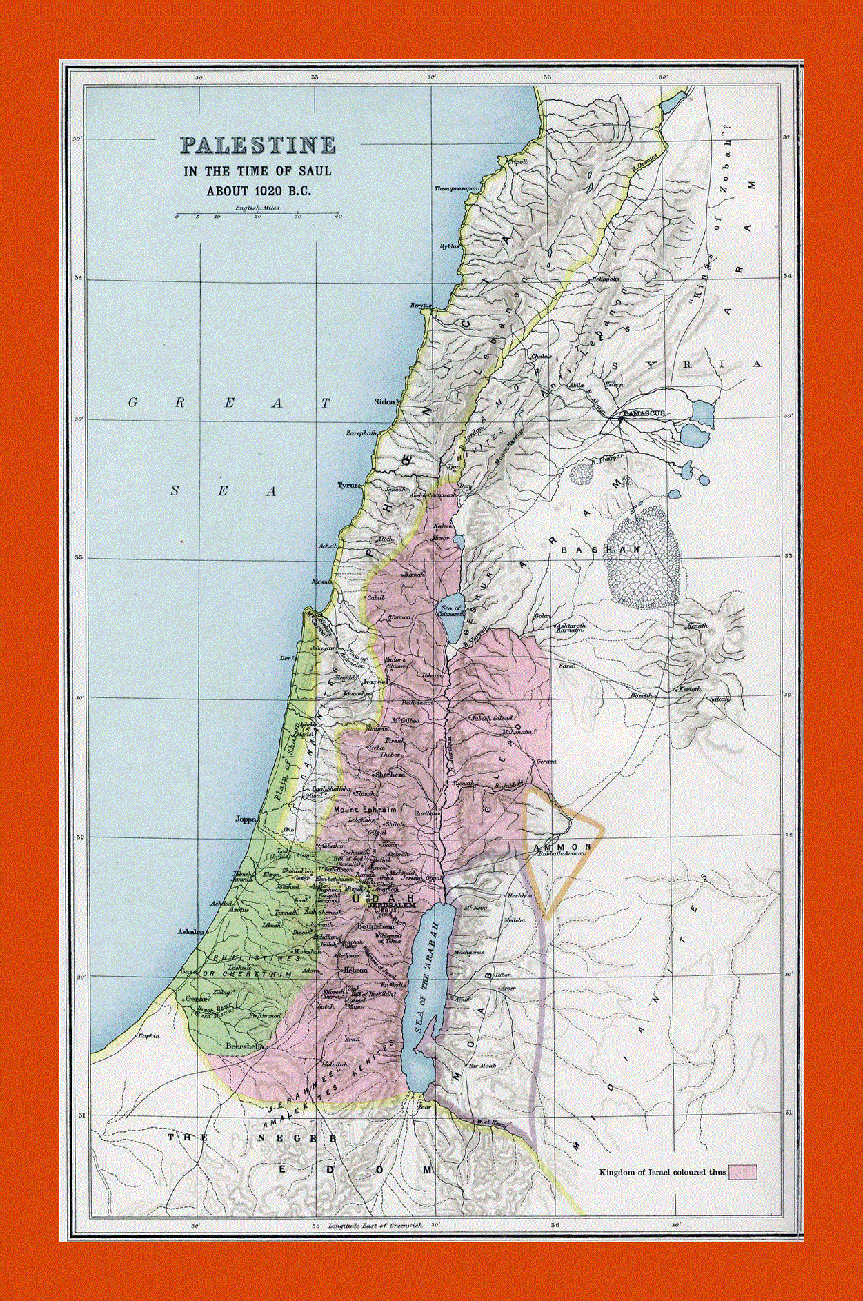 Old map of Palestine 1020 B.C.
