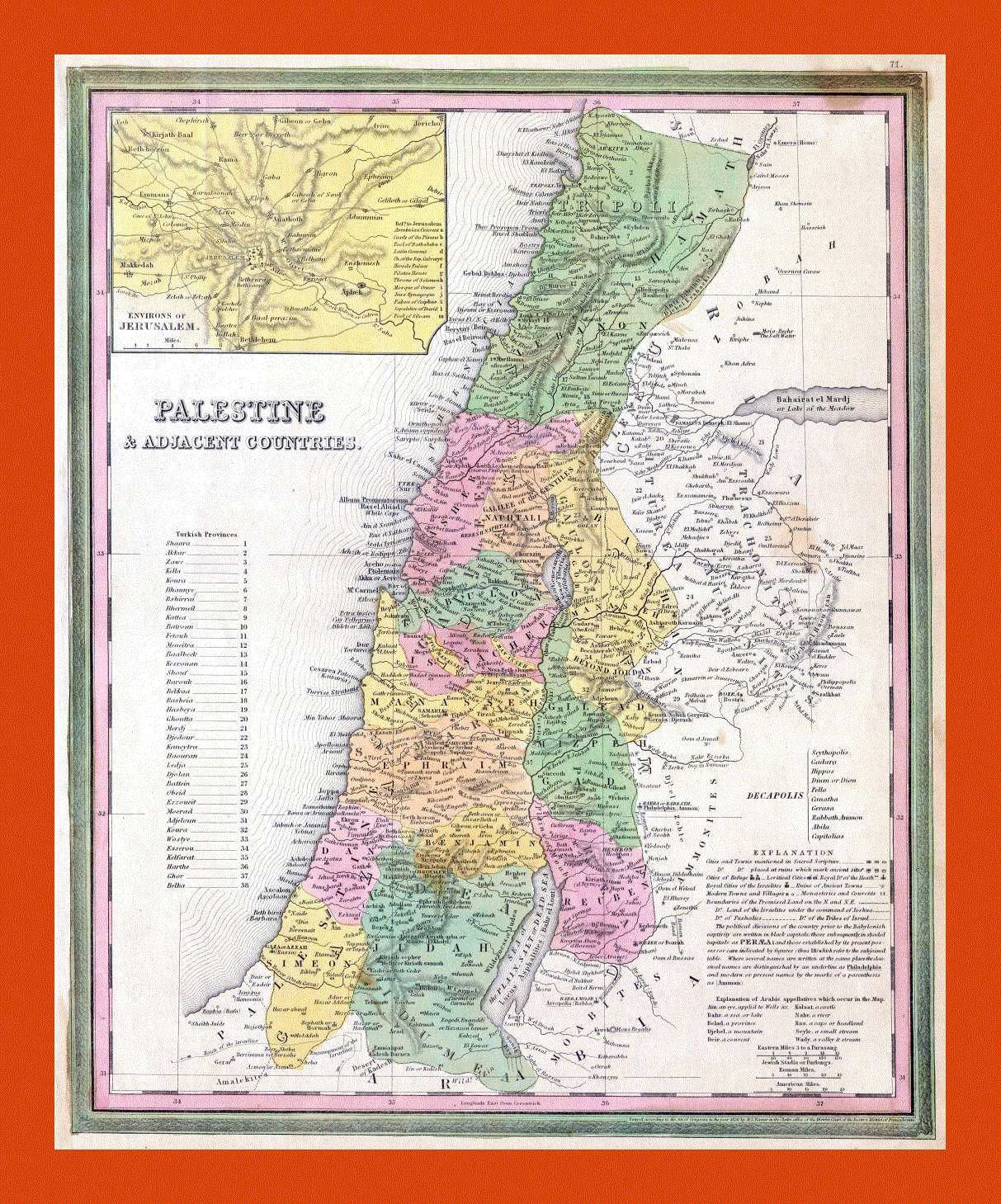 Old map of Palestine and adjacent countries - 1836