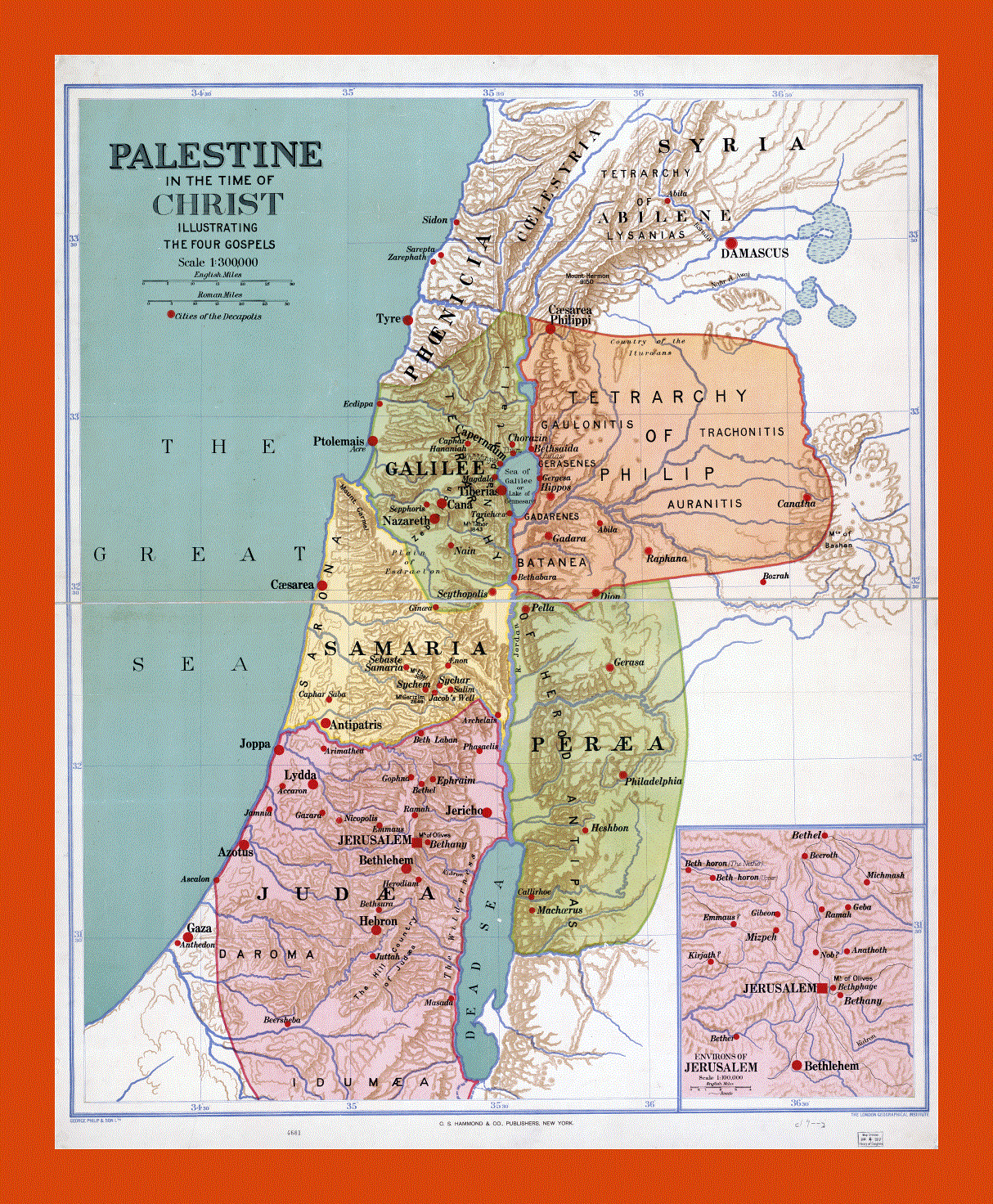 Old map of Palestine in the time of Christ - 1916
