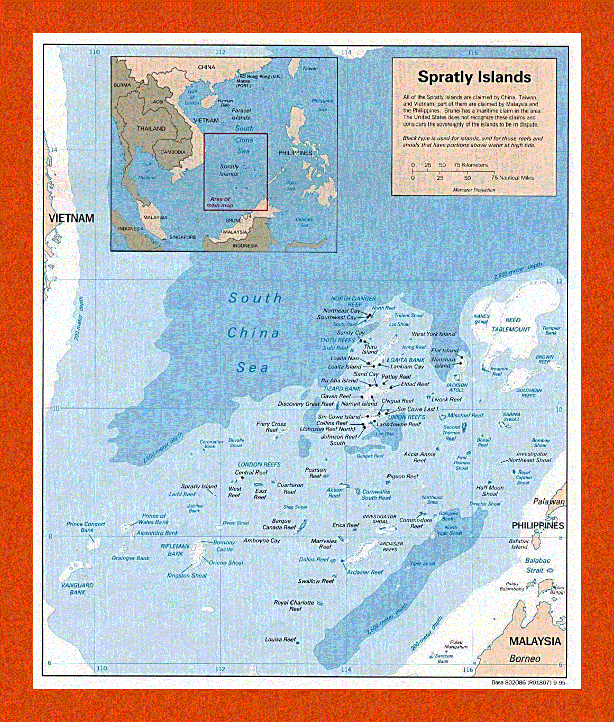 Political map of Spratly Islands - 1995