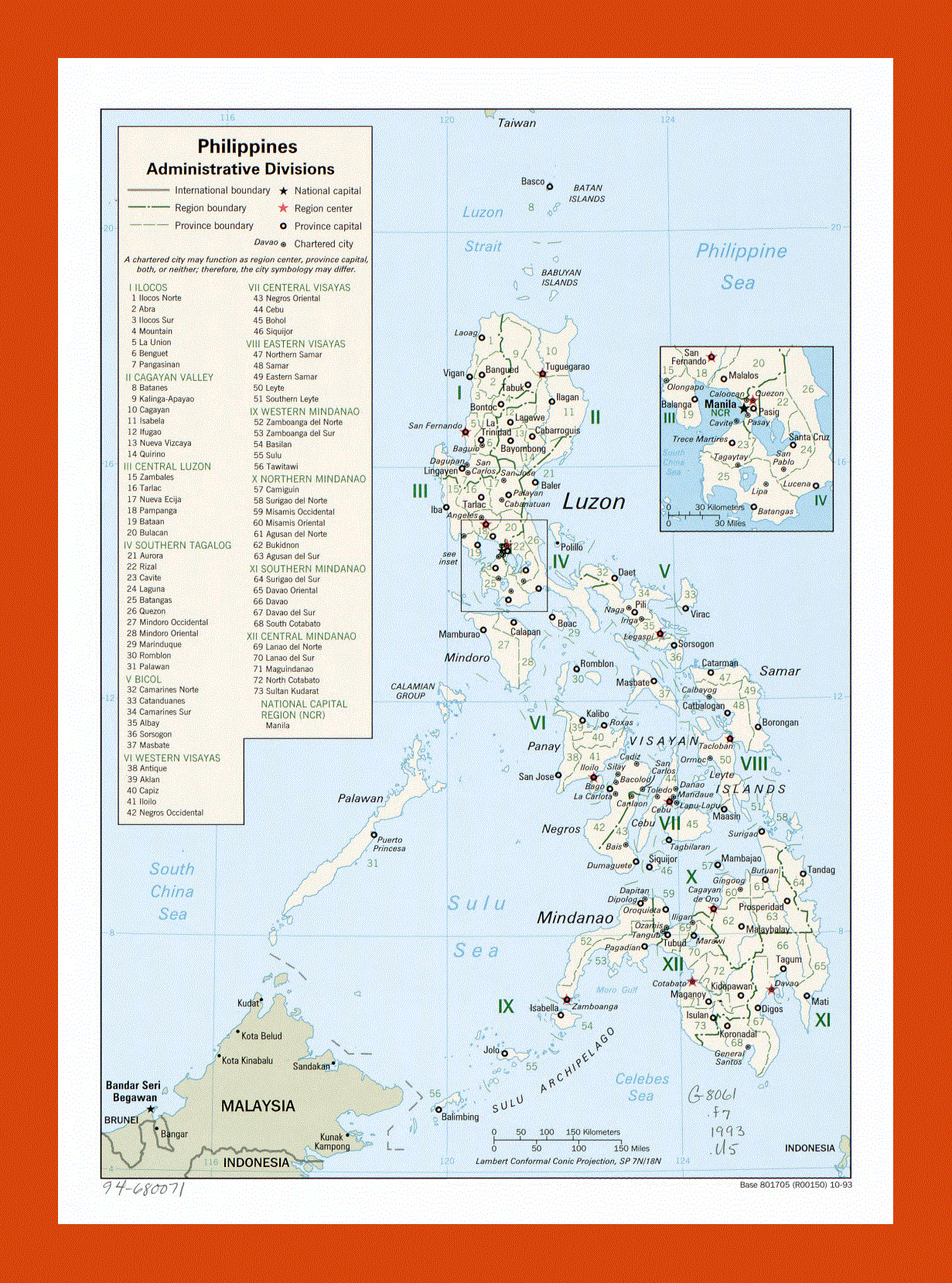 Administrative divisions map of Philippines - 1993