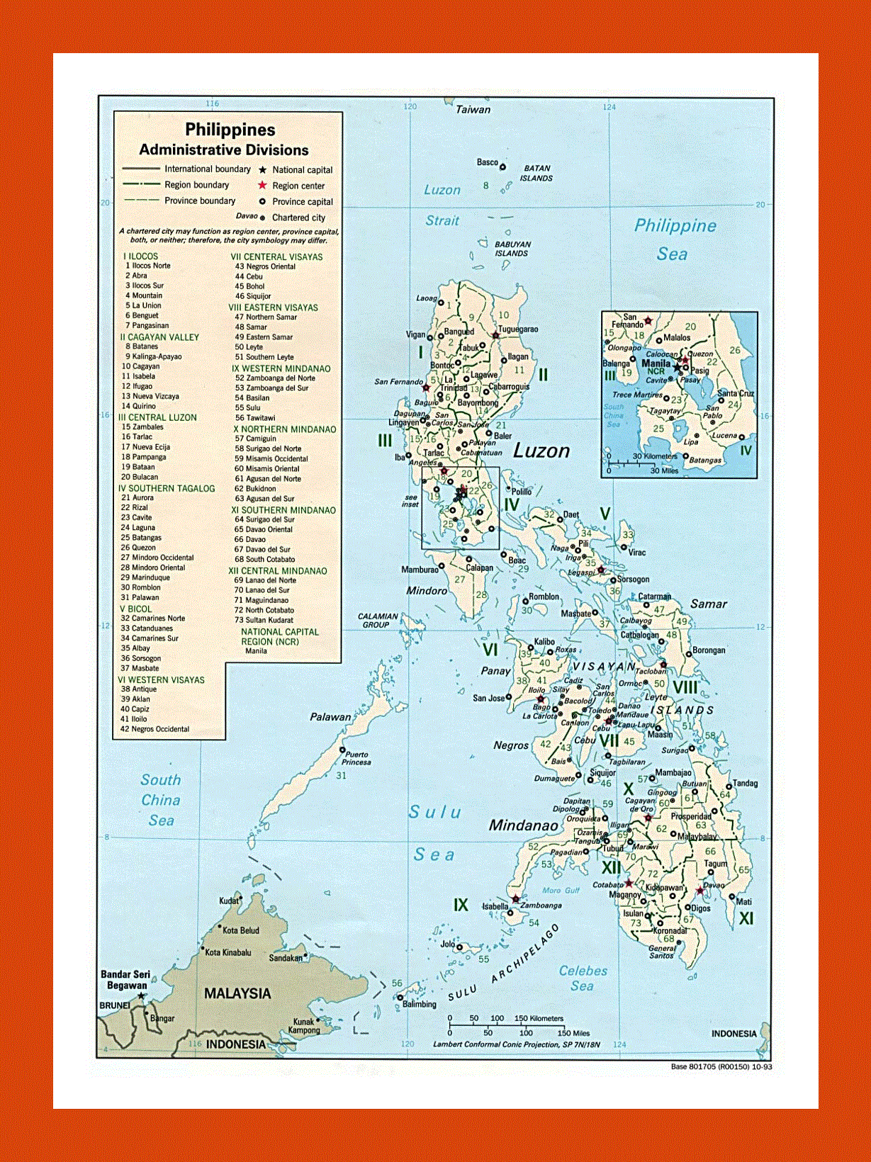 Administrative divisions map of Philippines - 1993