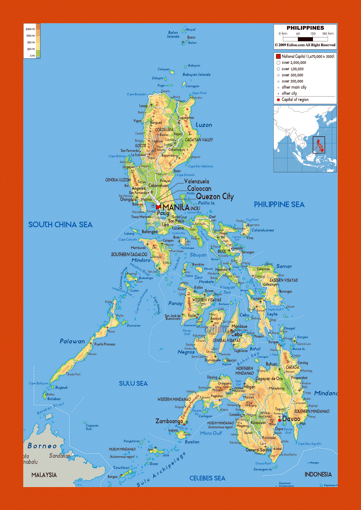 Physical map of Philippines