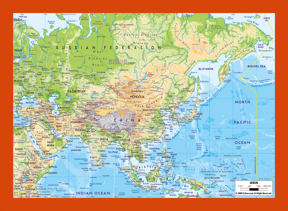 Physical map of Asia