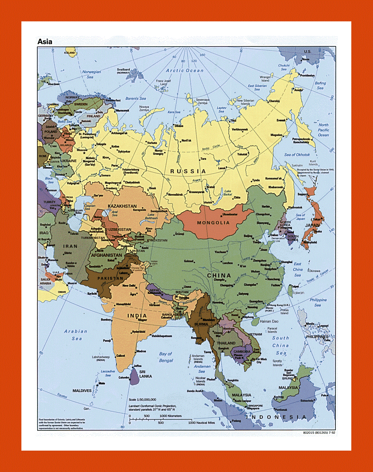 Political map of Asia - 1992