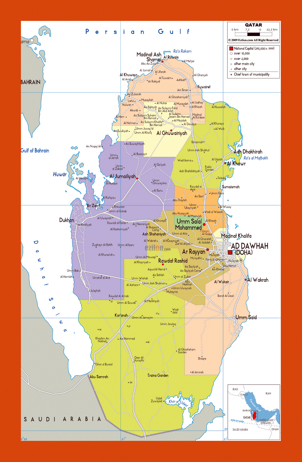 Political and administrative map of Qatar