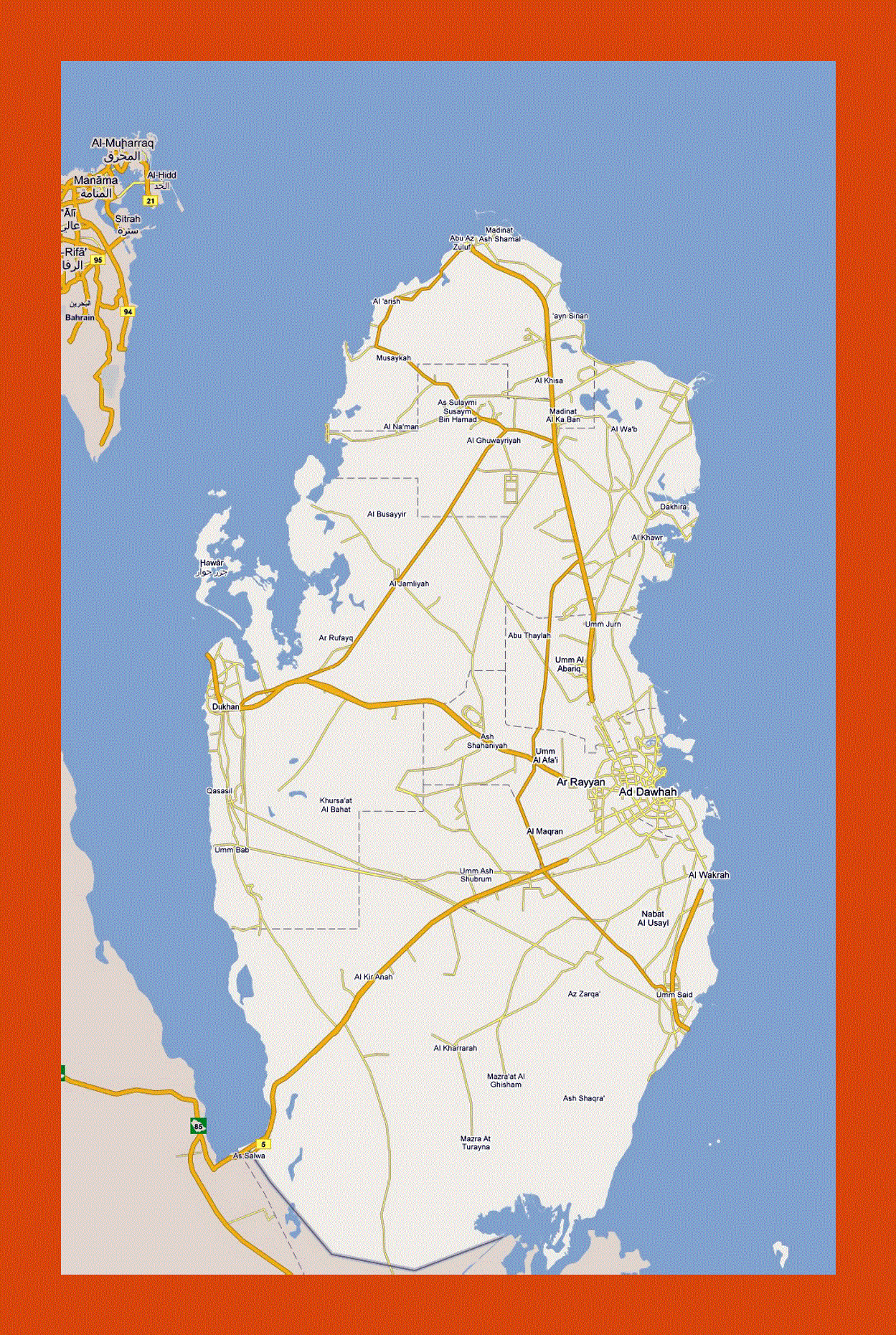 Road map of Qatar