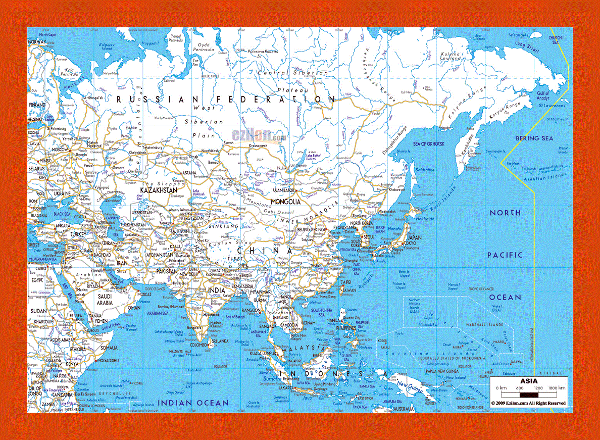 Road map of Asia