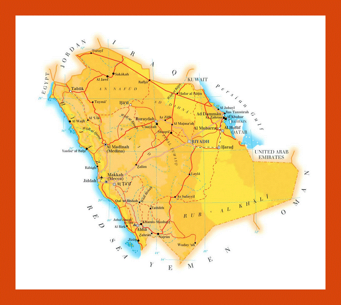 Elevation map of Saudi Arabia