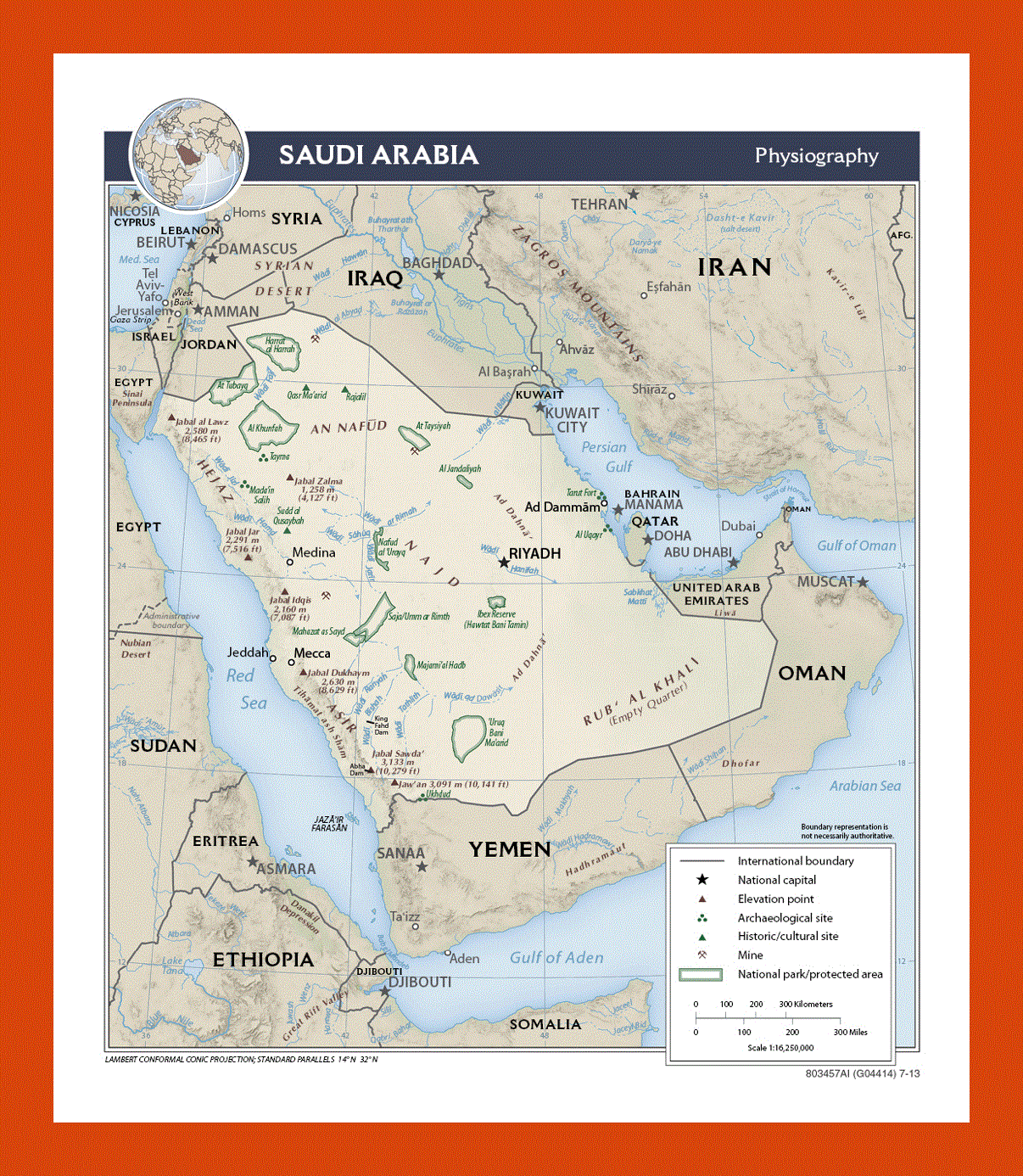 Physiography map of Saudi Arabia - 2013